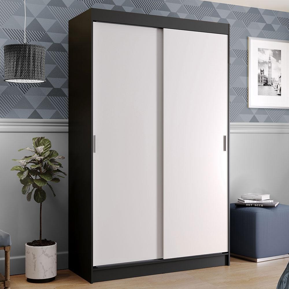 Guarda-Roupa Solteiro Madesa Tokio 2 Portas de Correr 2 Gavetas - Preto/Branco em Oferta na Shopee