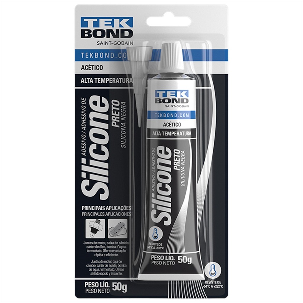 Silicone Acético Blister 50g Preto - Tekbond em Oferta na Shopee