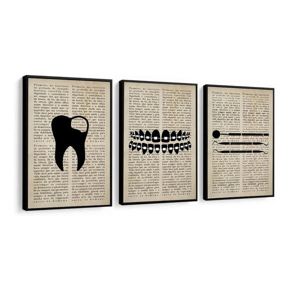 Quadros Decorativo Mosaico 30x50 3 peças Mdf Alta Resolução Full HD Dentista Odontologia Consultório