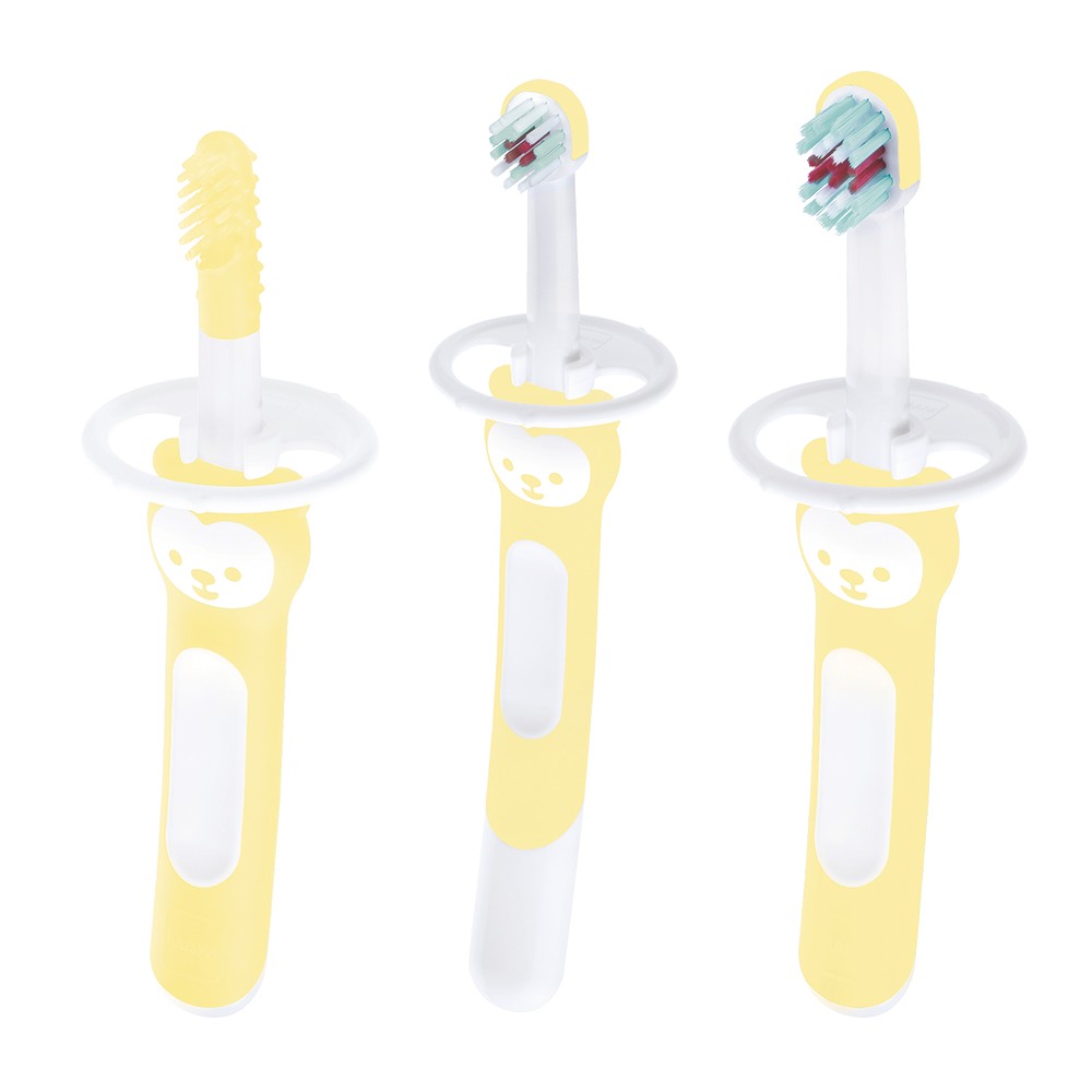 Escova Mam Brushes Trio Bebê 3+ Meses Amarela