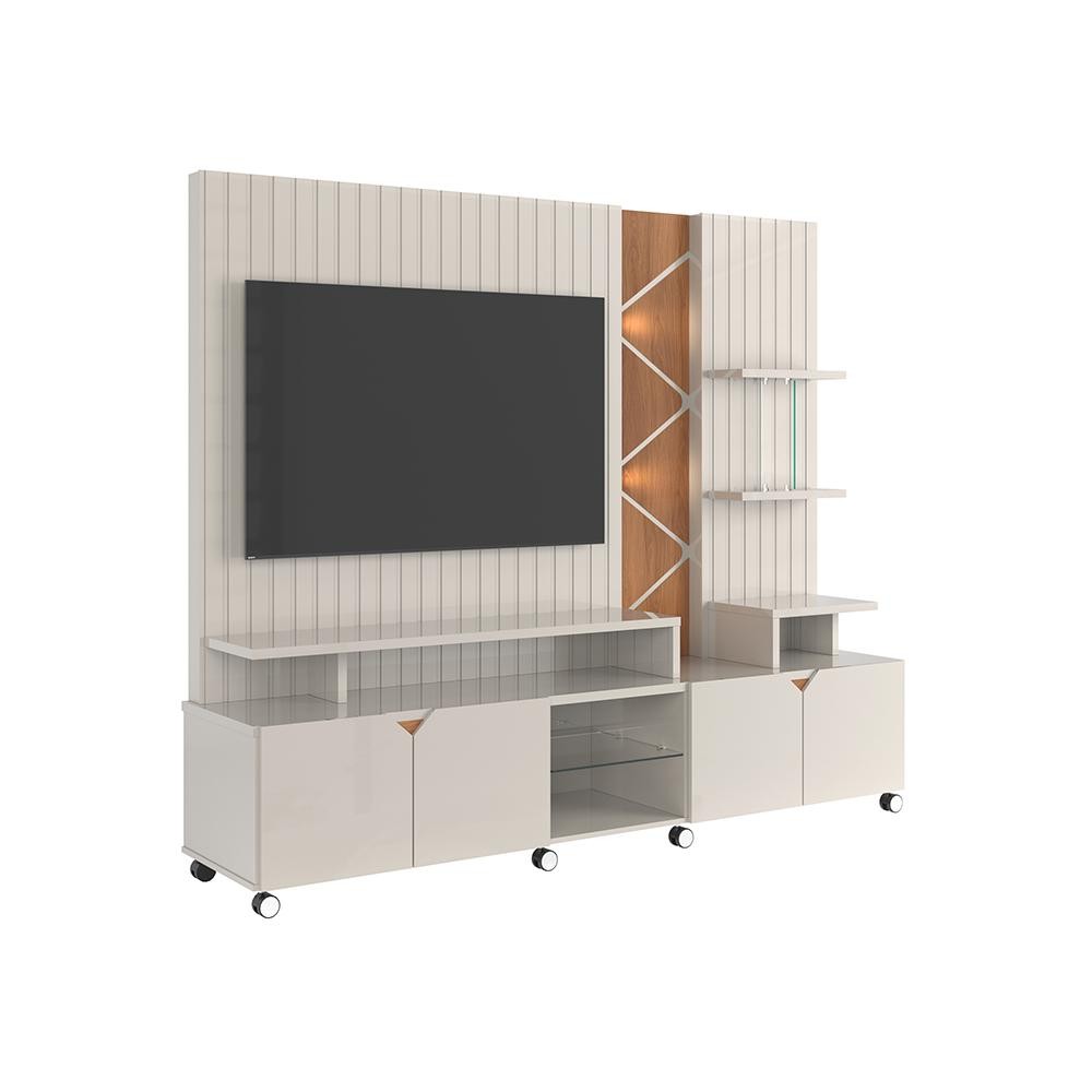 Rack Home Estante Para Tv 55" Lukaliam Móveis Home Cross Frisado 2,10m Off White Jequitiba · foto 2
