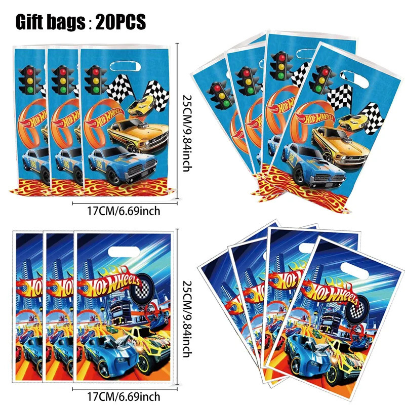 10/20/30 Pçs/Lote Hot Wheels Decoração De Festa De Aniversário Sacos De Presente De Plástico Saco De Doces De Carro De C