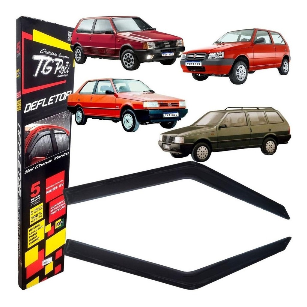Calha de Chuva Fiat Uno 1985 a 2011 2 Portas TG Poli Defletor Portas Protetor Janelas