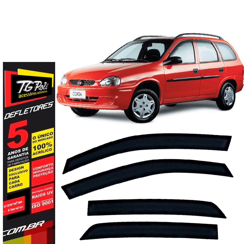 Calha de Chuva Chevrolet Corsa Wagon 1994 a 2016 4 Portas TG Poli Defletor Portas Protetor Janelas em Oferta na Shopee