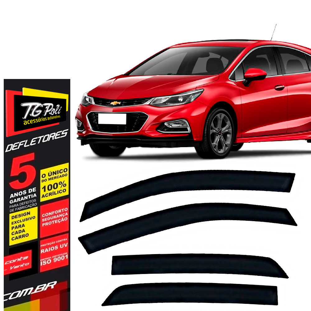 Calha de Chuva Chevrolet Cruze 2017 a 2023 4 portas TG Poli Defletor Portas Protetor Janelas Fumê em Oferta na Shopee