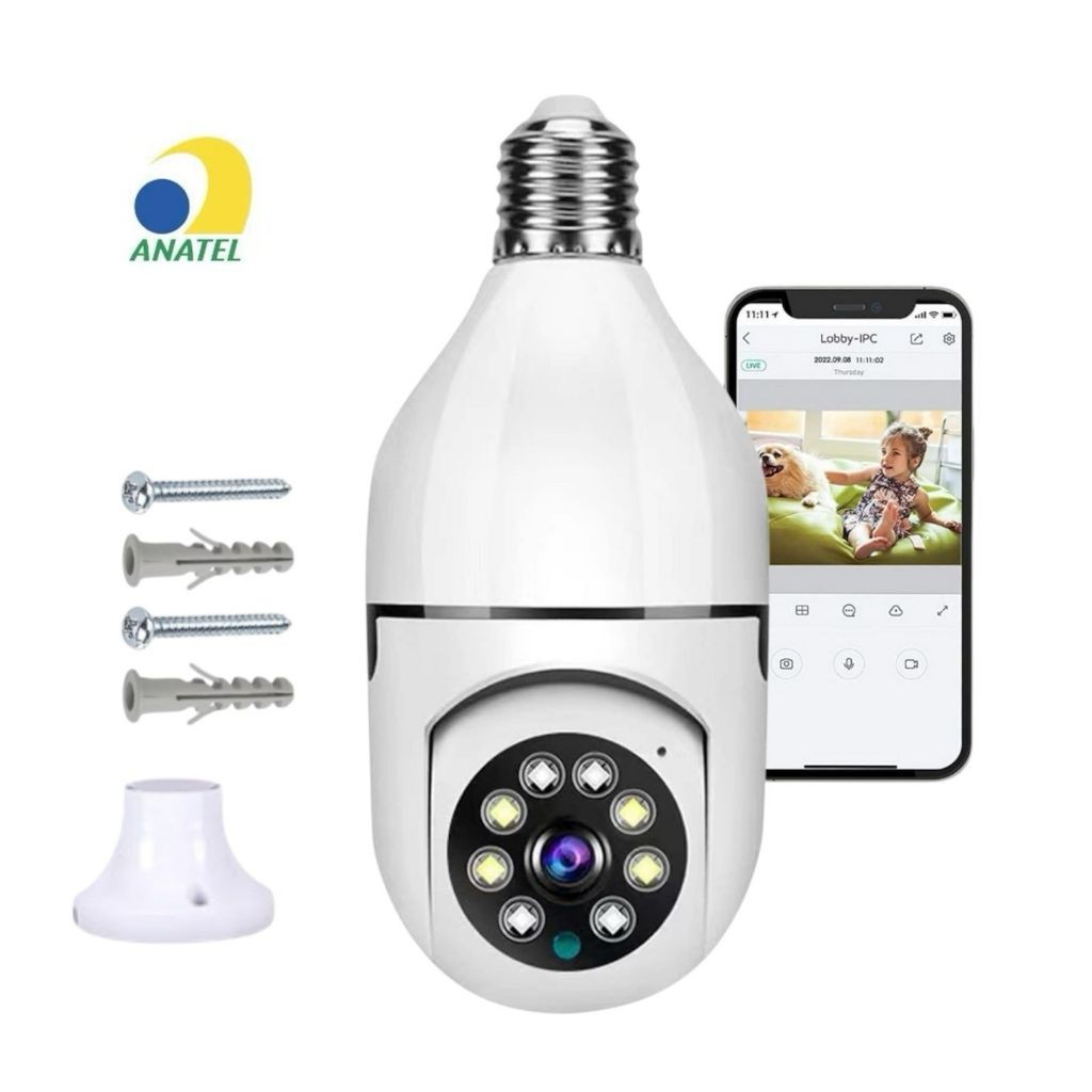 Câmera de segurança wi-fi ip sem fio 360 encaixe lampada aplicativo yoosee ptz full HD visão noturna