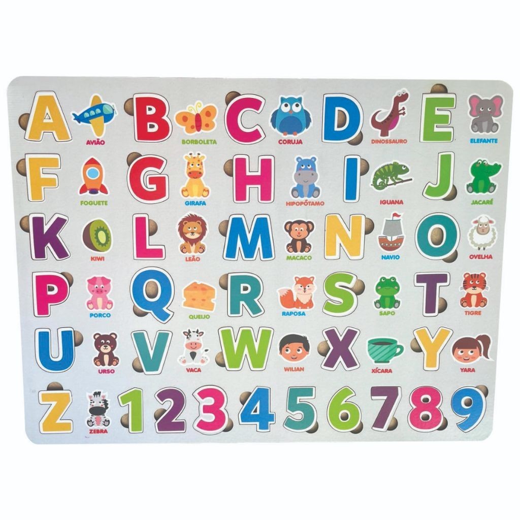 Tabuleiro Alfabeto Números Brinquedo Madeira Educativo Alfabetização Aprendizado