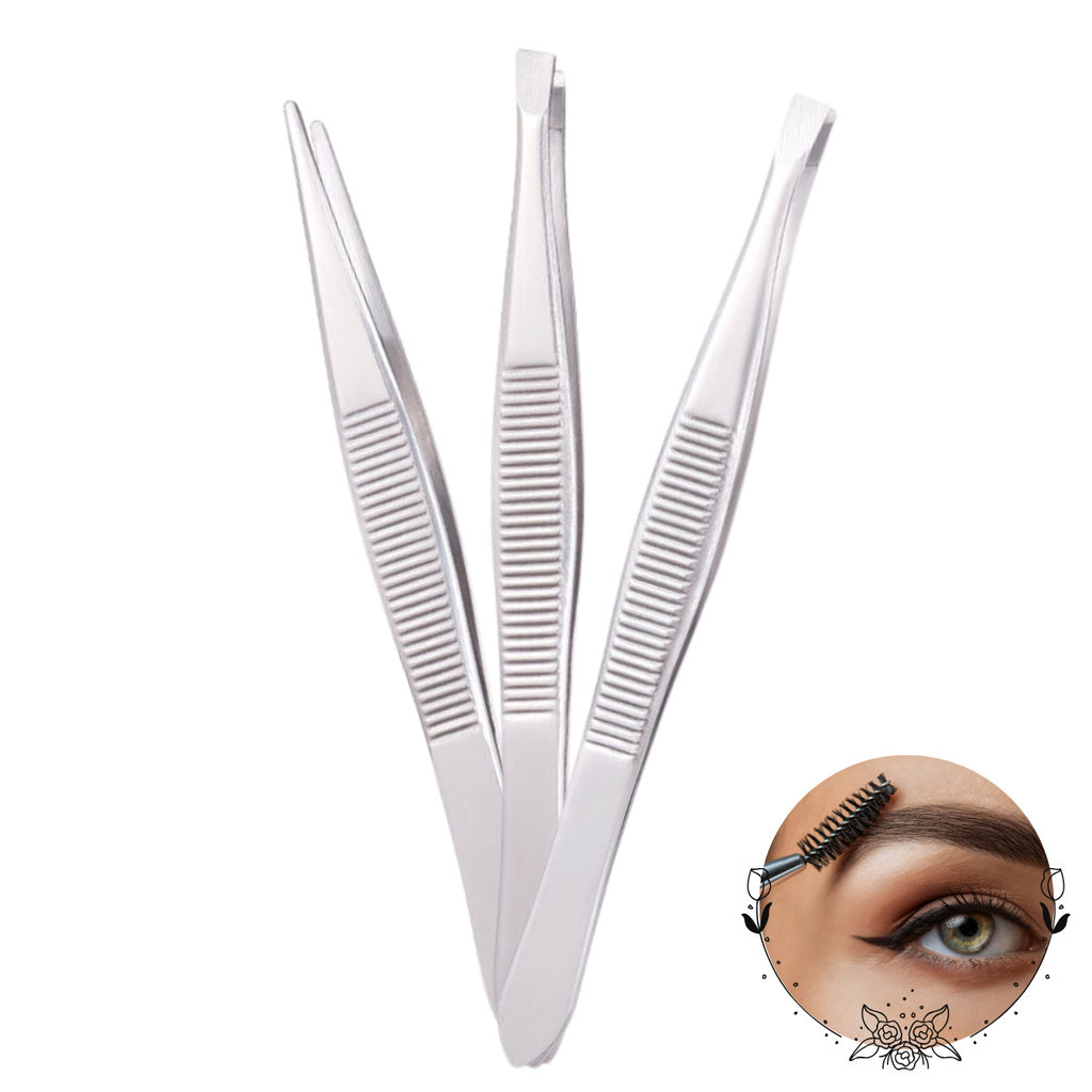 KIT COM 3 PINÇAS EM AÇO INOXIDÁVEL PARA DESIGN DE SOBRANCELHAS, REMOÇÃO DE PELOS, SOBRANCELHAS em Oferta na Shopee