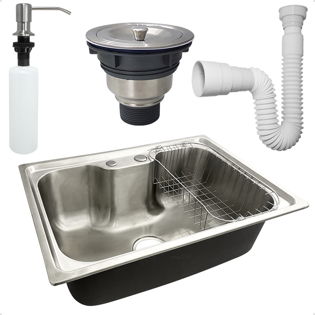 Cuba Gourmet Inox 304 Pia Cozinha 60x42 Cesto Escorredor Dispenser 500ml Valvula E Sifão Flexivel