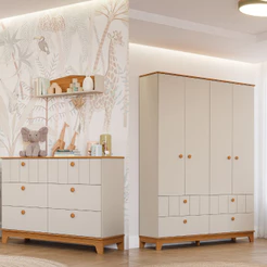 Quarto Infantil com Guarda Roupa e Cômoda MDF Liza Permobili