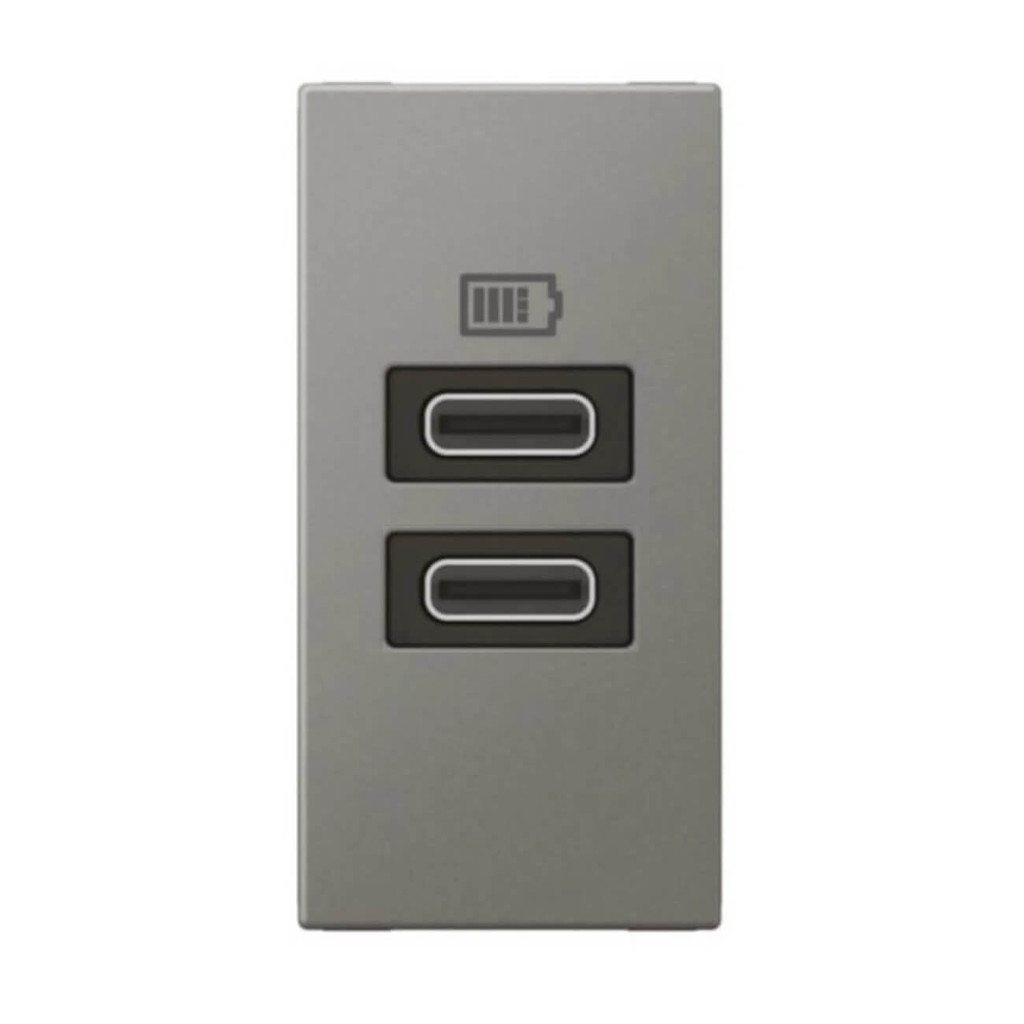 Módulo Carregador USB Tipo-C Duplo 3000mAh 15W Magnésio Arteor 571693B Legrand