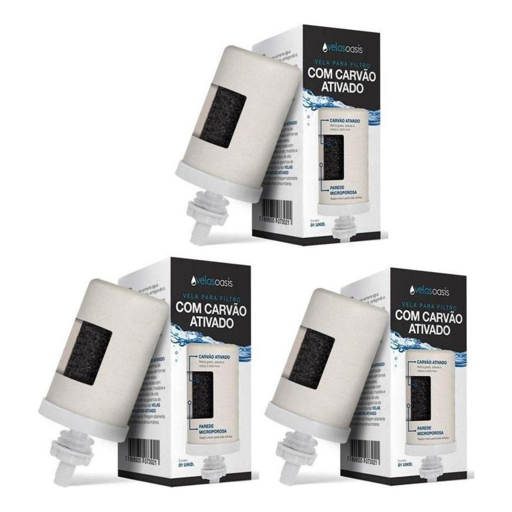Kit 3 Vela Carvão Ativado Agua Alcalina Filtro De Barro Oasis em Oferta na Shopee