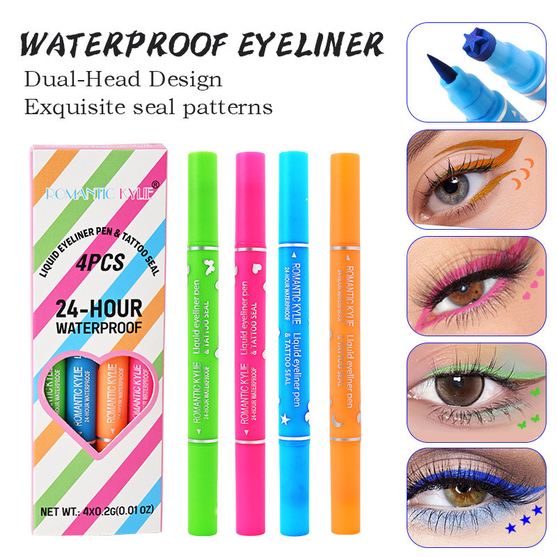 4pcs Cabeça Dupla Quatro Cores Selo Caneta Delineador Durável À Prova D'água Amor em Oferta na Shopee