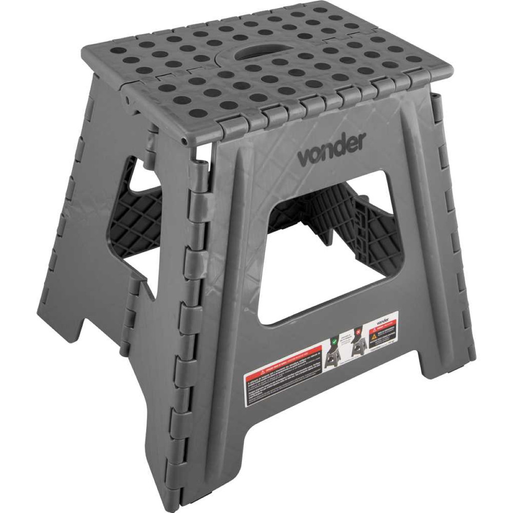 Banqueta Plástica Dobrável 360 mm Cinza Vonder - Home & Living