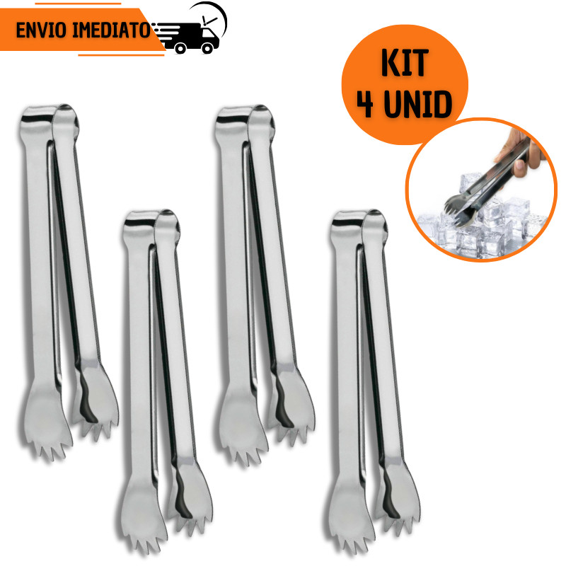 Kit 4 ou 2 Pegador de Gelo Carne Multiuso Inox Profissional Bar Restaurante Cozinha Churrasco