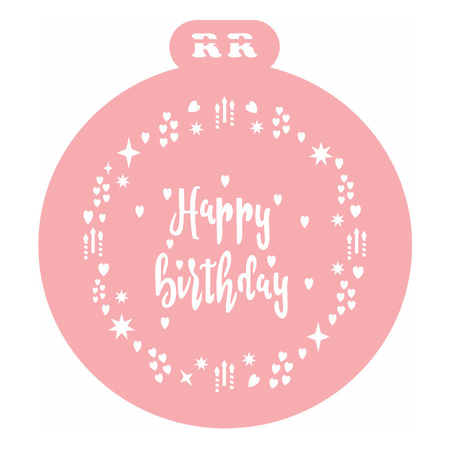 Stencil Redondo Happy Birthday - Ref.3046 - 21,5x23,5cm - 1 unidade - RR Cortadores - Rizzo