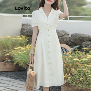 Lovito Vestido Casual Patchwork Com Botões Para Mulheres LNE50116
