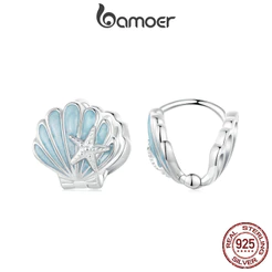 Brincos Bamoer 925 Sterling Sliver Hoop Shell Fivelas De Orelha Desenho De Ocasião Diária Jóias Presentes Para Mulheres