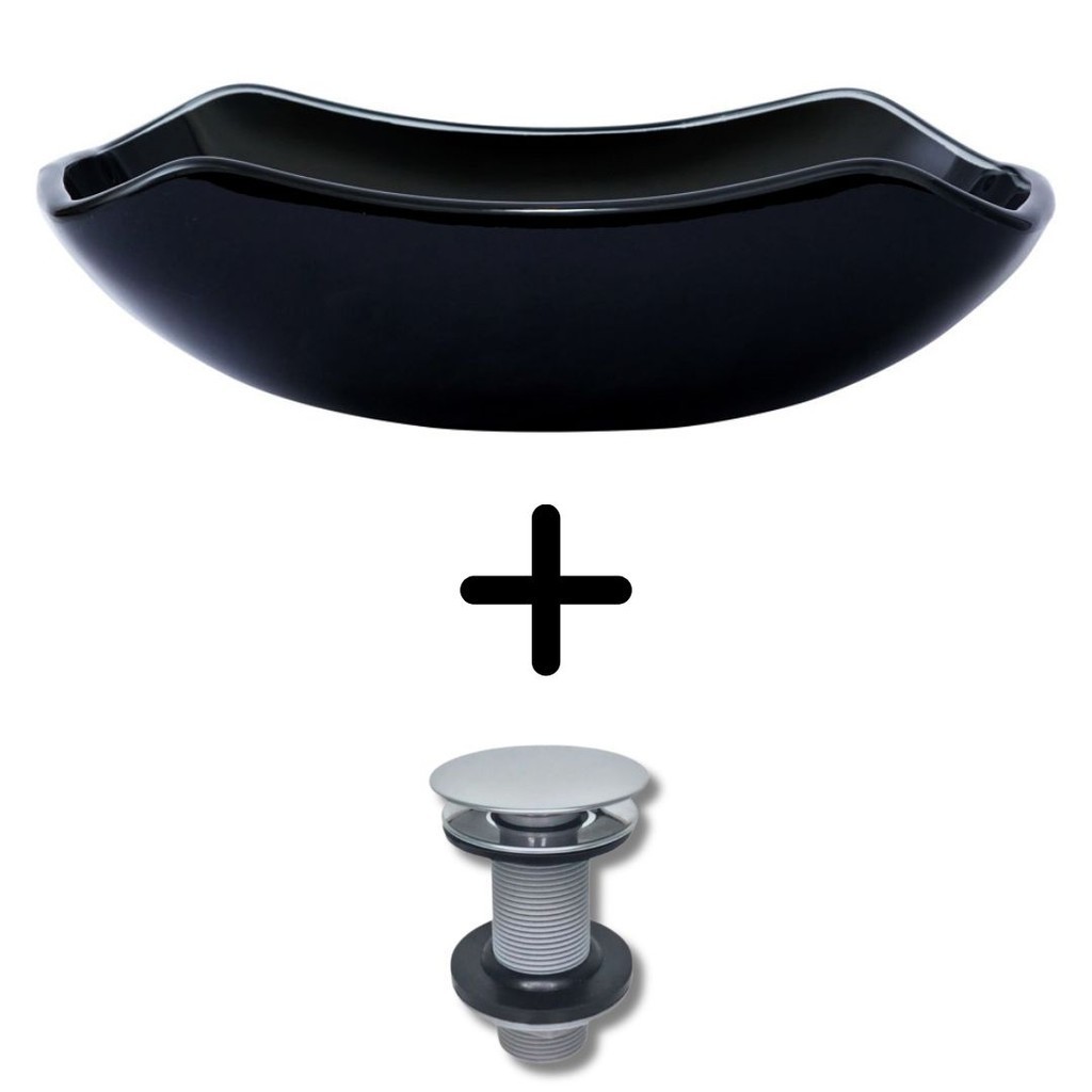 Cuba Lopazzi PIA DE VIDRO ABAULADA PARA BANHEIRO E LAVABO 45X30 + Válvula Click Lopazzi  INOX- MODELO DE APOIO 10MM