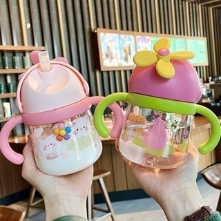 Copo Infantil Com Canudo De Silicone 300ml Com Alça Removível