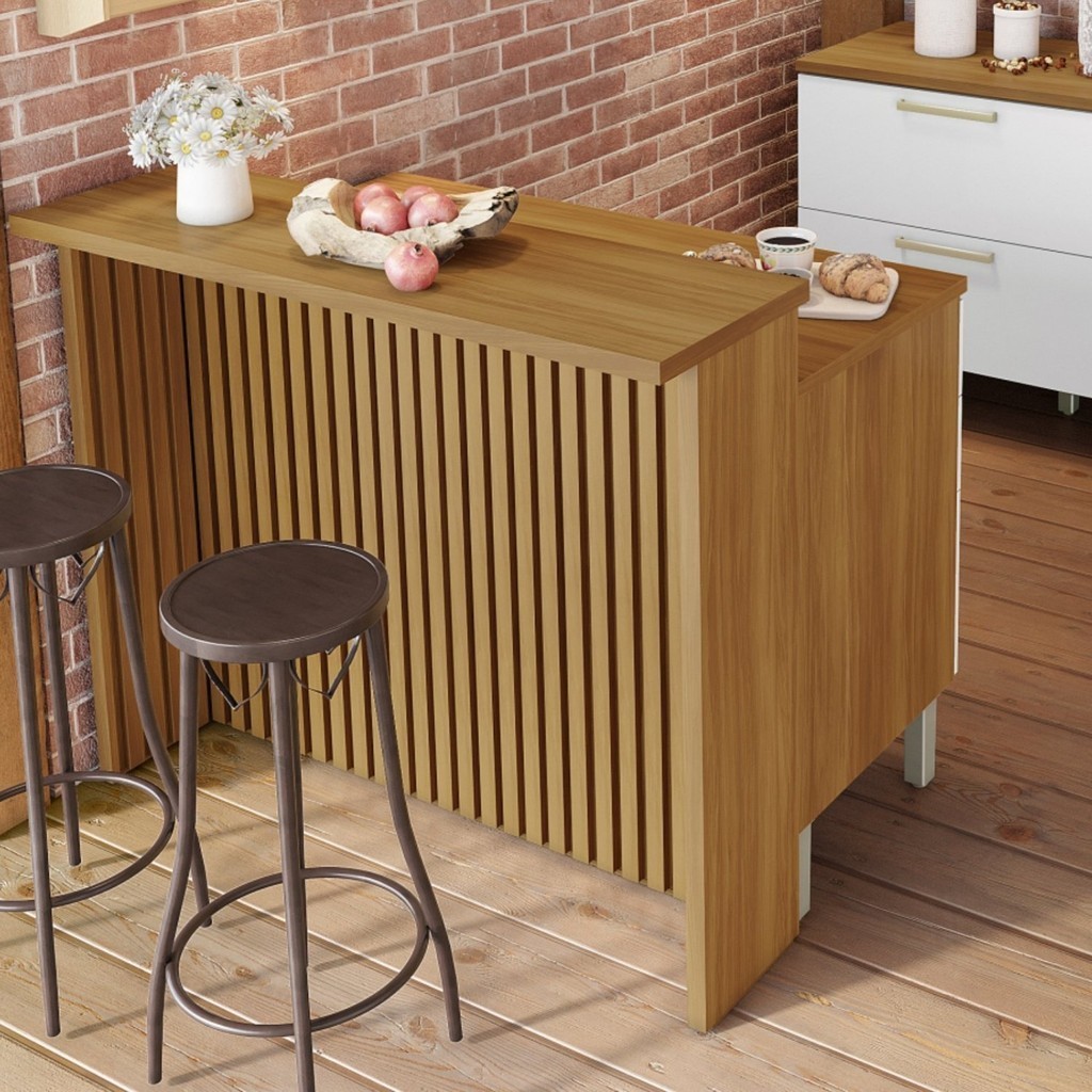 Painel Ripado Bancada Para Cozinha 120Cm  100% Mdf Freijó - Home & Living