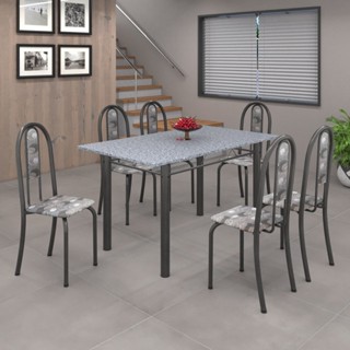 Conjunto de Mesa 140x75cm Tampo de Granito com 6 Cadeiras Iris A em Oferta na Shopee