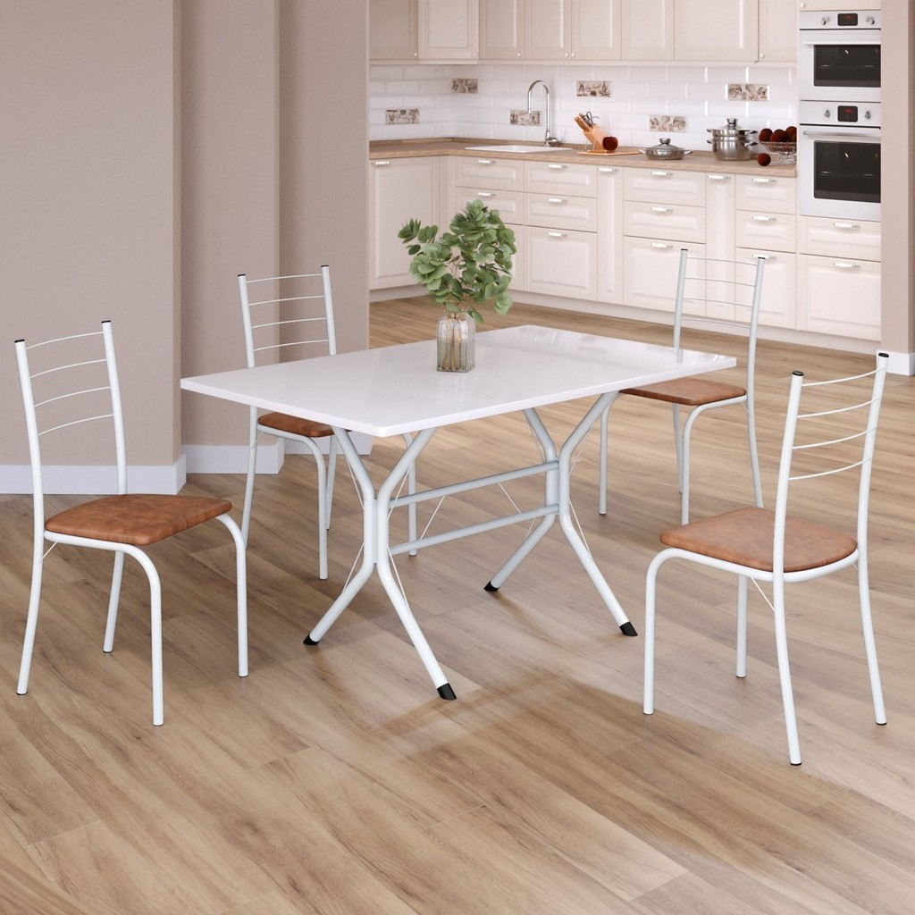 Conjunto Sala de Jantar Mesa Retangular 100x60cm Tampo Madeira Mdp 4 Cadeiras Rio Marrom/Branco em Oferta na Shopee