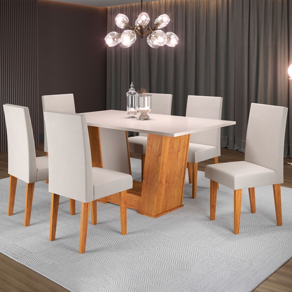 Mesa de Jantar 6 Lugares Floripa Mel/Blonde/Veludo Marfim - Viero Móveis em Oferta na Shopee
