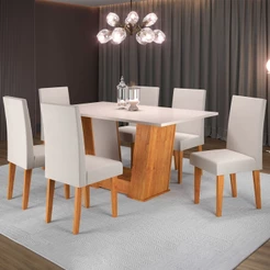 Mesa de Jantar 6 Lugares Floripa Mel/Blonde/Veludo Marfim - Viero Móveis