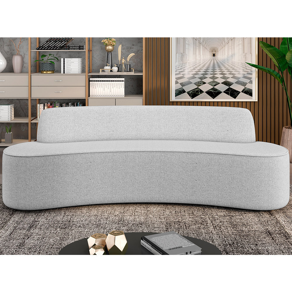 Sofá 3 Lugares Curvo Sala de Estar Living Cancún D02 Linho Cinza 180 cm D-315 - Lyam Decor em Oferta na Shopee