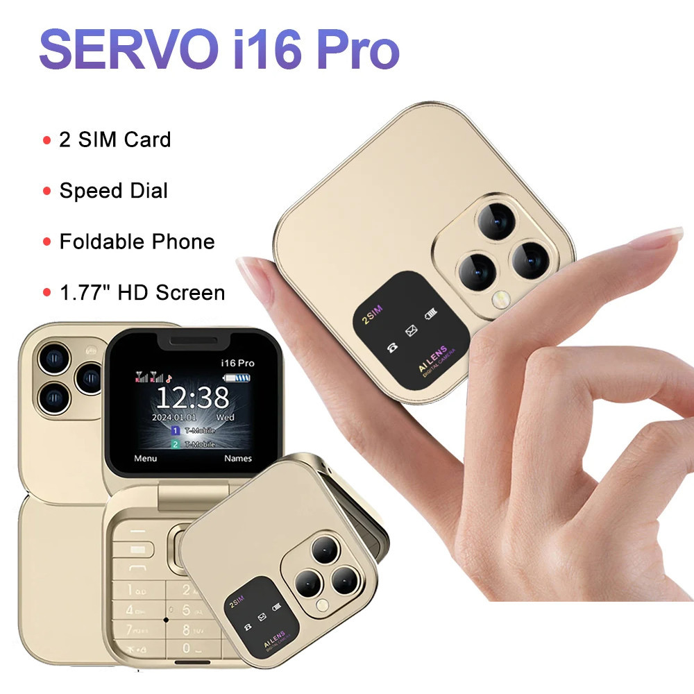 Telefone SERVO-Mini Dobrável , Cartão SIM Duplo , Rádio FM , Vibração Mágica De Voz , Discagem De Velocidade De Lista Preta , Tela De 1,77 " , i16 Pro