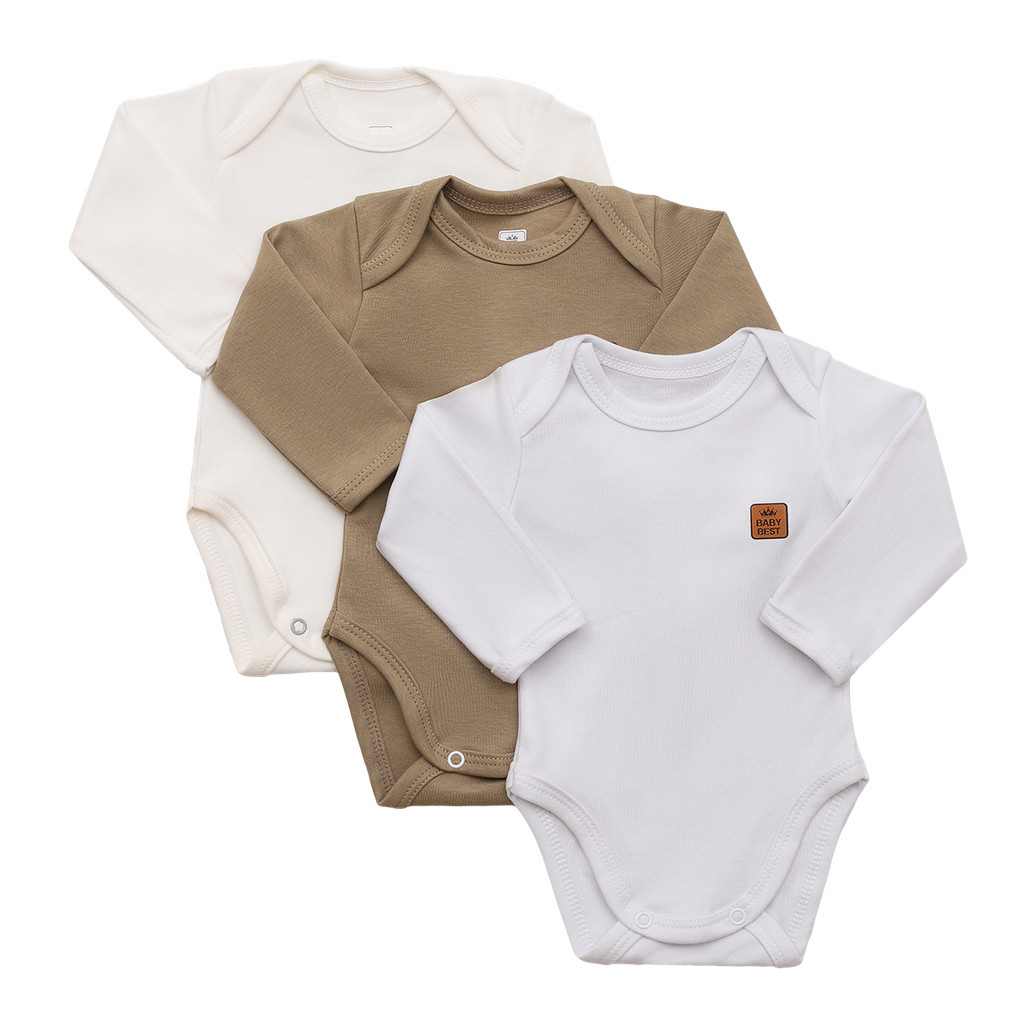 Kit Com 3 Bodies Manga Longa Bebê Unissex 100% Algodão Pima Branco/Off White/Bege Body Bodies Bebê Bebe Infantil Enxoval Presente Premium Barato Chá de Bebê