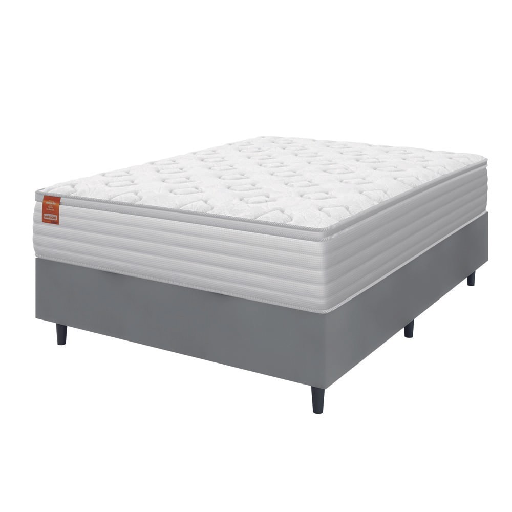 Cama Box Colchão Casal Molas Ensacadas Real 138x188x65cm Branco / Cinza Inducol - Suporta até 130kg por Pessoa - Home & Living