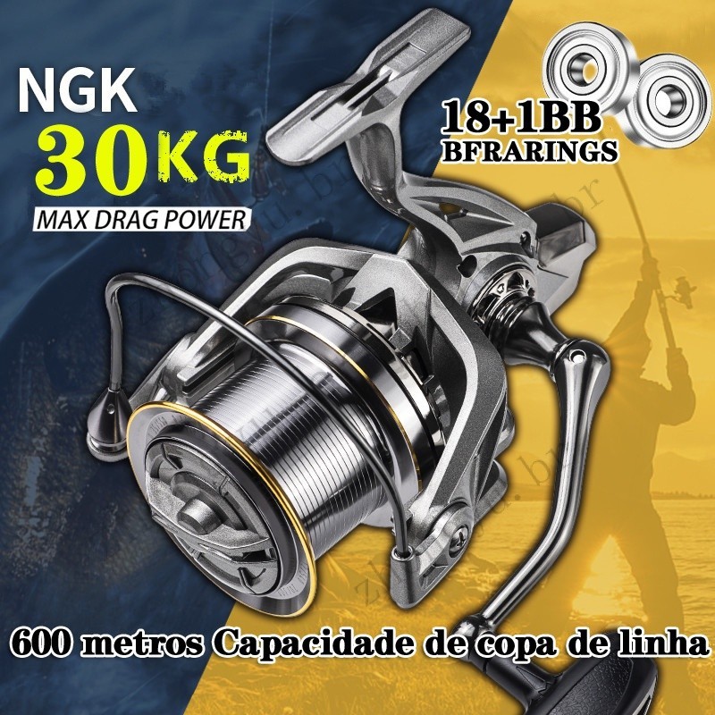 Ngk8000 Novo tipo de carretel de pesca fundido Tensão máxima 30K 4.8: 1 Engrenagem mais do que água salgada e pesca em água doce 18+1BB Fundição longa com descarga de roda de pesca com alarme de potência em Oferta na Shopee