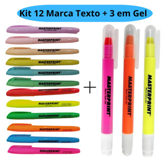 Kit 12 Marca Texto (6 Neon + 6 pastel) + 3 Marca Texto Gel Amarela Rosa Laranja Masterprint em Oferta na Shopee