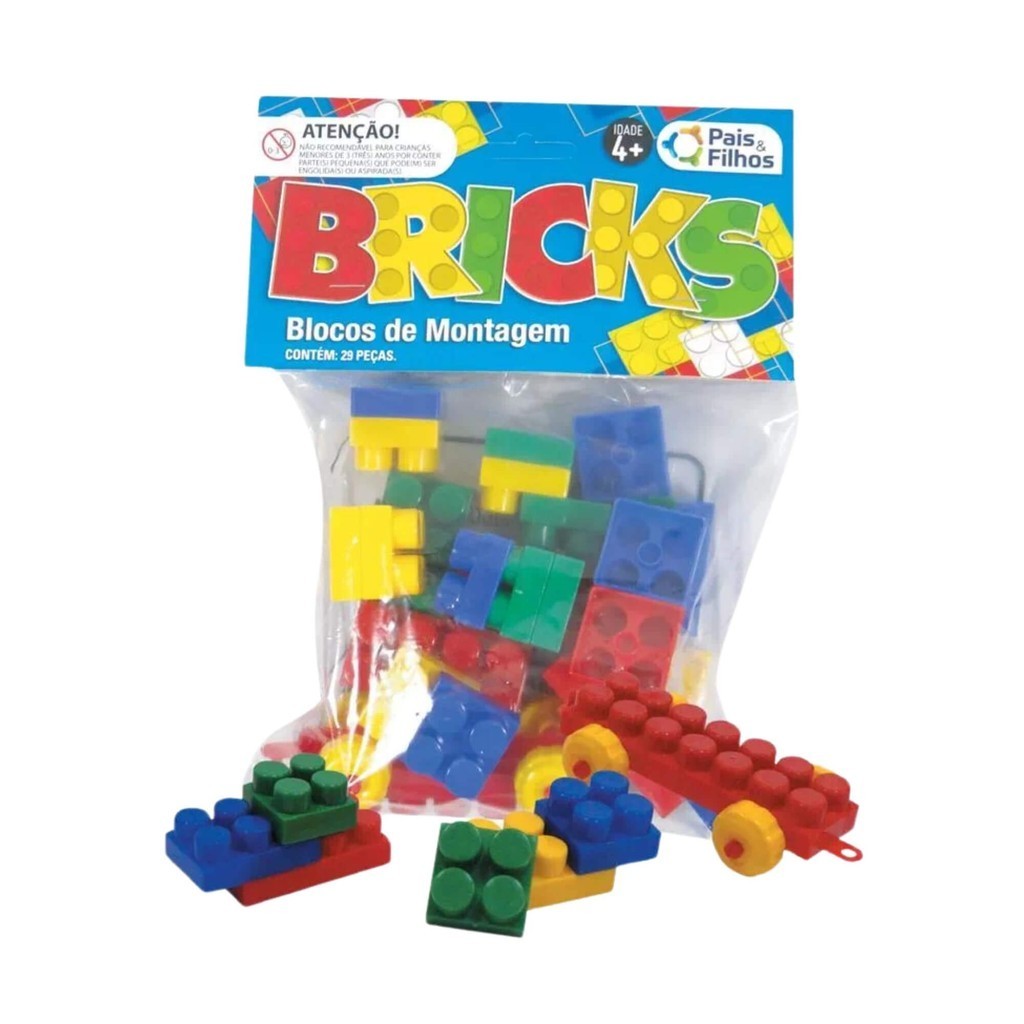 Brinquedo Infantil Bricks Blocos de Montar 29 Peças Pais e Filhos - 4745-1 em Oferta na Shopee