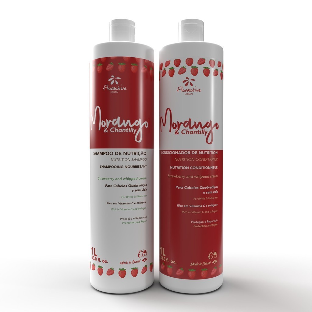 KIT SHAMPOO CONDICIONADOR MORANGO E CHANTILLY PARA CABELOS QUEBRADIÇOS E SEM VIDA