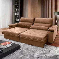 Sofá Retrátil Reclinável Grécia 2,10m Suede Velut Bege Molas no Assento - King House
