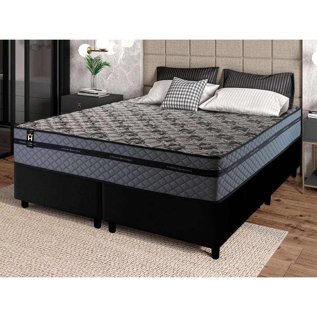 Conjunto Cama Box c/ Molas Ensacadas Montreal Cinza Queen 158x198x64 em Oferta na Shopee