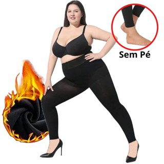 Meia Calça Plus Size Preta Térmica Forrada Grossa Flanelada SEM PÉ em Oferta na Shopee