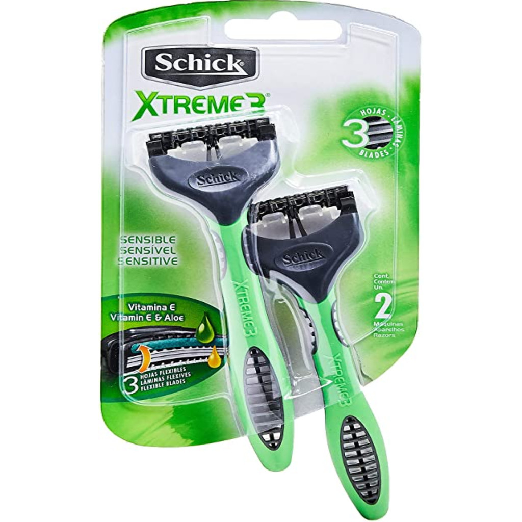 2 Un. Aparelho Schick Xtreme 3 Pele Sensível  Verde