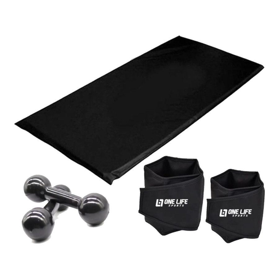 Kit Treino Funcional Em Casa - Par Caneleira 3 Kg + Colchonete + Par Halter Emborrachado 2Kg