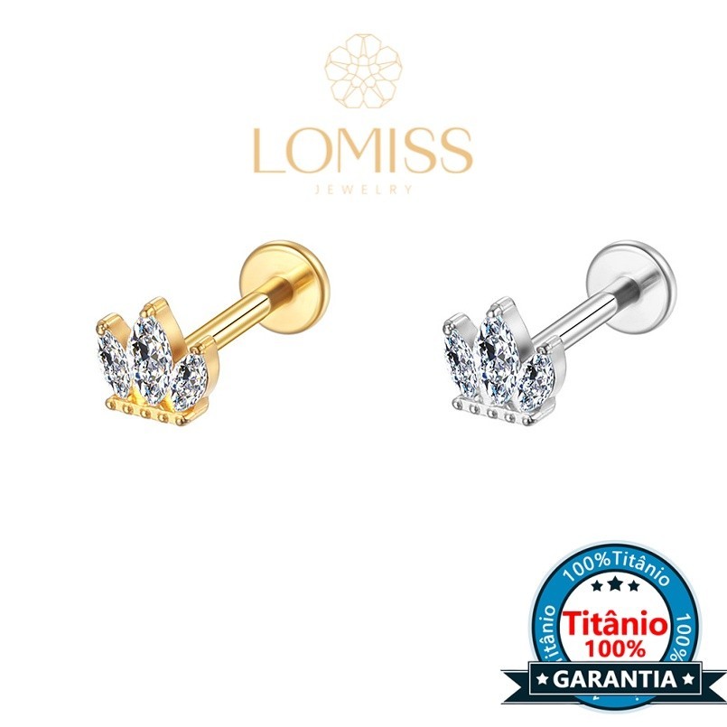【LOMISS】Piercing Helix Conch Tragus Labret Titânio Pvd Flor De Lotus 3 Zirconias em Oferta na Shopee