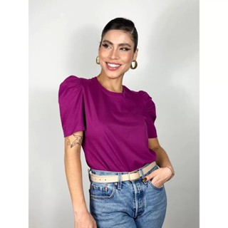 Blusa Feminina Manga Bufante de Algodão Lisa Serena Violeta em Oferta na Shopee