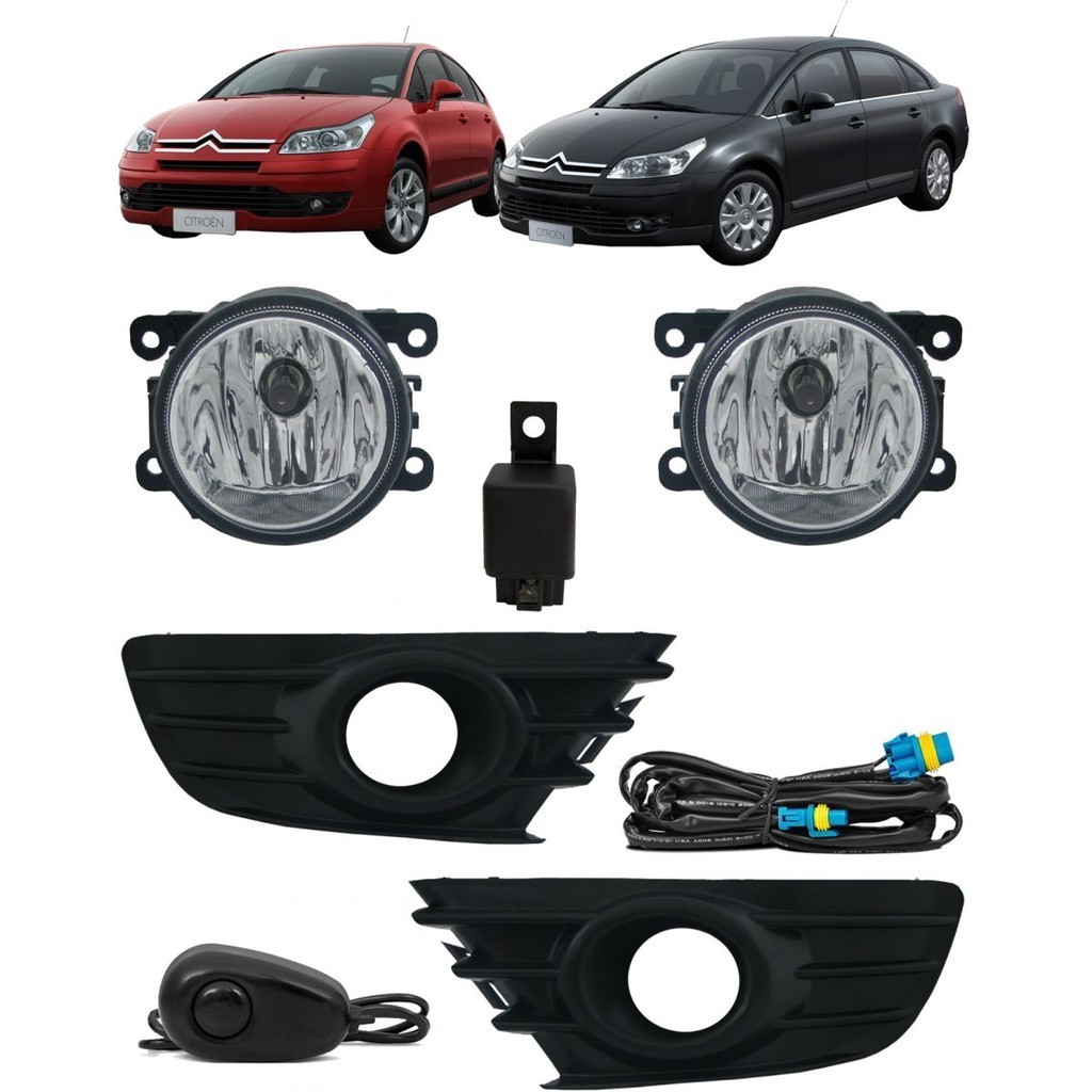Kit Farol de Milha Neblina Citroen C4 Hatch 2008 2009 2010 2011 2012 e C4 Pallas 2008 2009 2010 2011 2012 - Interruptor Alternativo