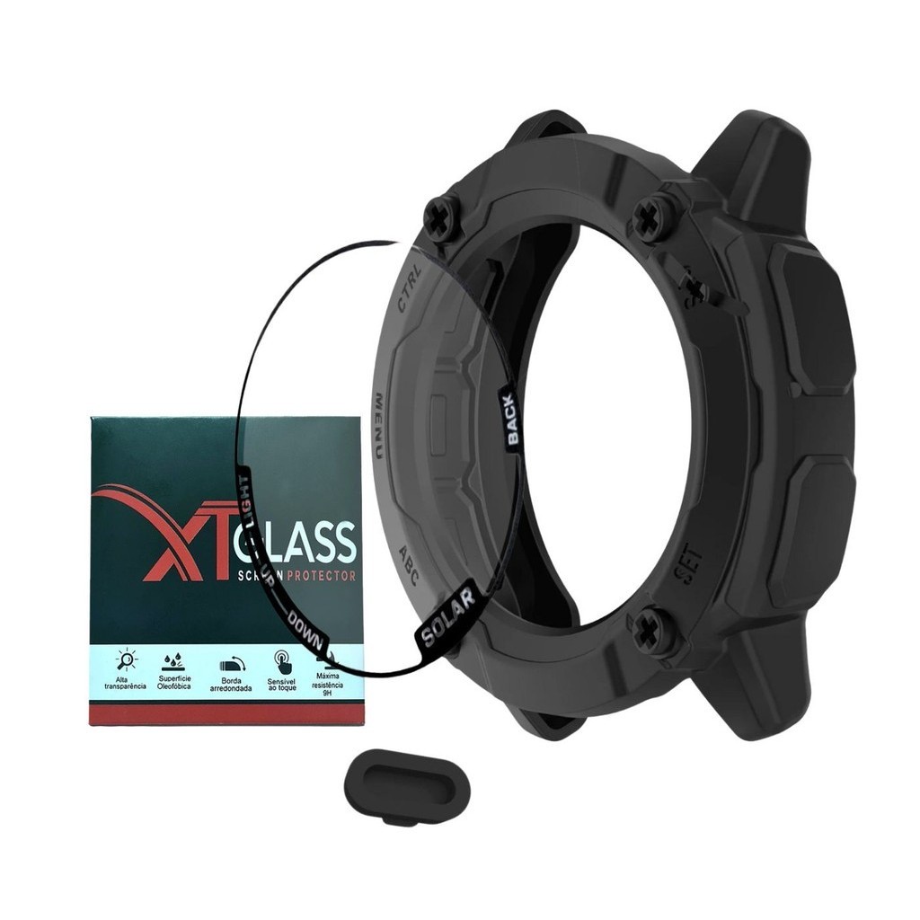 Protetor de tela + Capa + Tampa Plugue Compatível Com Garmin Instinct 2x Solar
