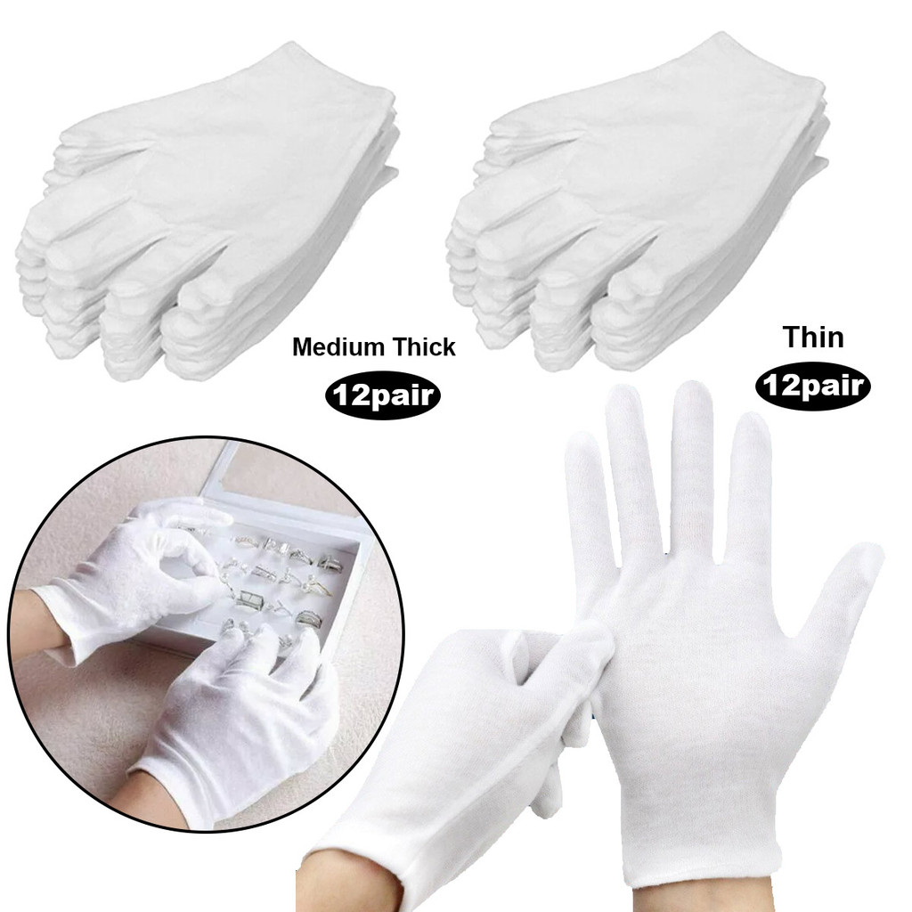 12 Pares De Luvas De Trabalho De Algodão Branco Para Mãos Secas , Cerimonais De Alta Elasticidade , Ferramentas De Limpe em Oferta na Shopee