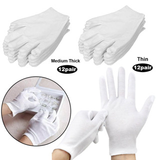 12 Pares De Luvas De Trabalho De Algodão Branco Para Mãos Secas , Cerimonais De Alta Elasticidade , Ferramentas De Limpe em Oferta na Shopee