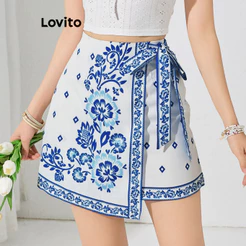 Lovito Shorts Boho Floral Falso 2 Em 1 Shorts Para Mulheres L113MD291