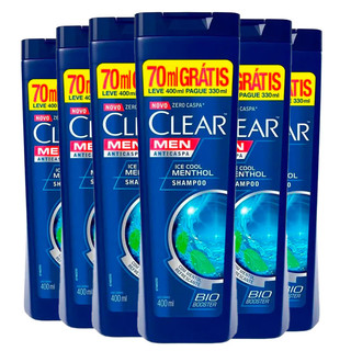 Kit Shampoo Clear AntiCaspa Ice Cool Menthol Leve 400ml Pague 330ml 6 Unidades em Oferta na Shopee